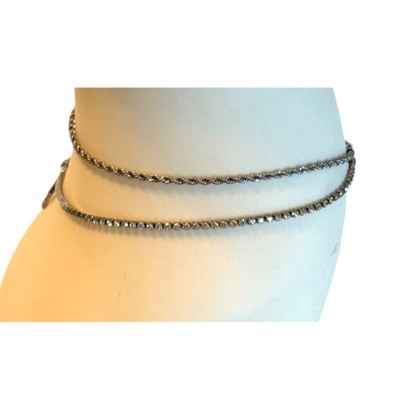 Women's Layered Double Strand Crystal Cross Necklace Religious Statement 19" - Picture 3 of 5